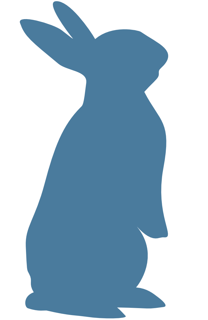 A silhouette of a rabbit standing on its hind legs and sniffing the air.